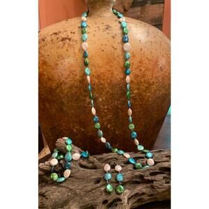 Set of Multi Color Coin Pearl Necklace, Earrings and Bracelets